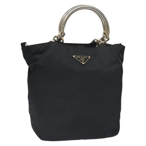 PRADA Hand Bag Nylon Metal Black Gold Auth 130971 - Picture 1 of 16